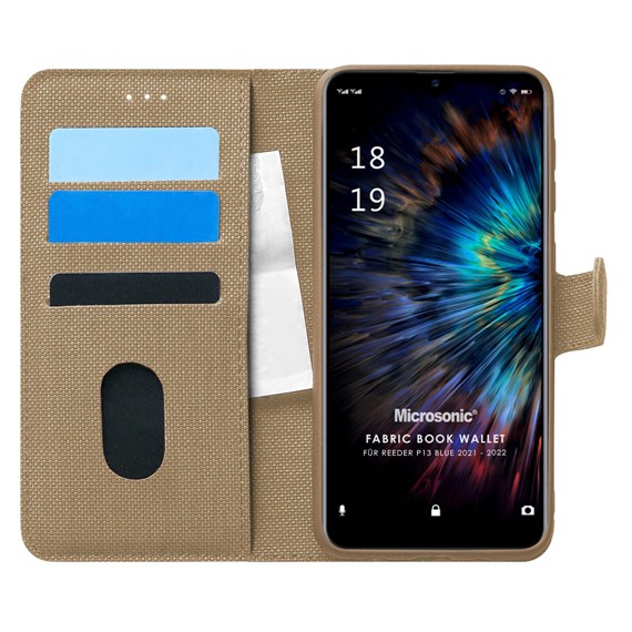 Microsonic Reeder P13 Blue 2022 Kılıf Fabric Book Wallet Gold 1