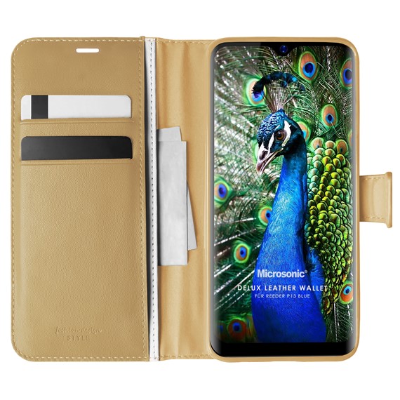 Microsonic Reeder P13 Blue Kılıf Delux Leather Wallet Gold 1