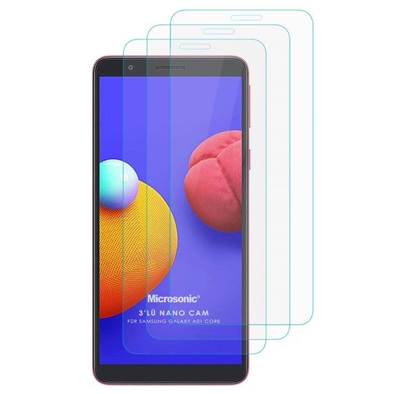 Microsonic Samsung Galaxy A01 Core Screen Protector Nano Glass Cam Ekran Koruyucu 3 lü Paket 2