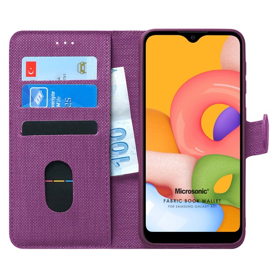 Microsonic Samsung Galaxy A01 Kılıf Fabric Book Wallet Mor 1