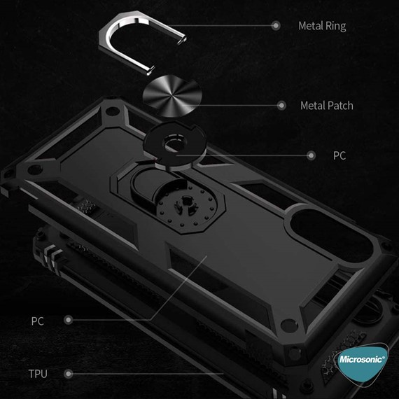 Microsonic Samsung Galaxy A02 Kılıf Military Ring Holder Kırmızı 5