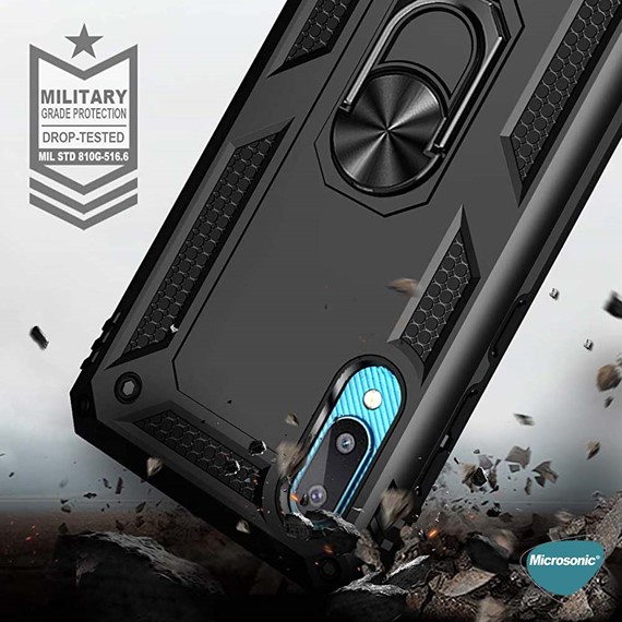 Microsonic Samsung Galaxy A02 Kılıf Military Ring Holder Kırmızı 6