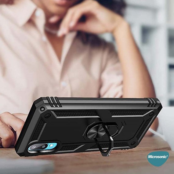 Microsonic Samsung Galaxy A02 Kılıf Military Ring Holder Kırmızı 7
