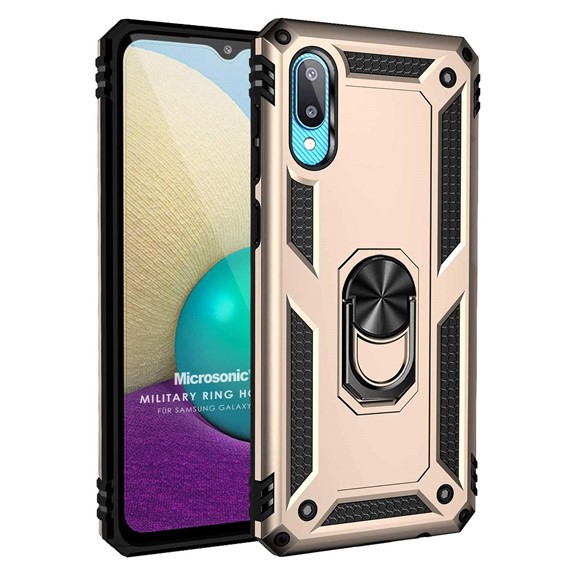 Microsonic Samsung Galaxy A02 Kılıf Military Ring Holder Gold 1