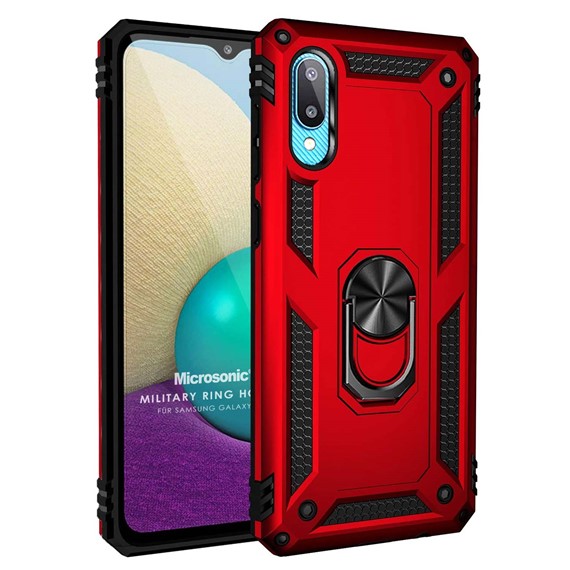 Microsonic Samsung Galaxy A02 Kılıf Military Ring Holder Kırmızı 1
