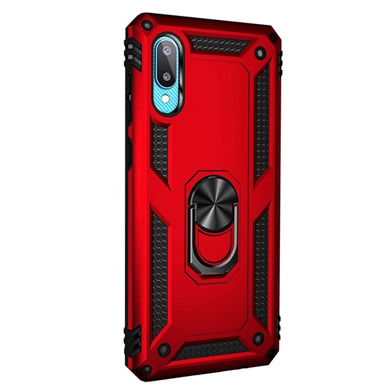 Microsonic Samsung Galaxy A02 Kılıf Military Ring Holder Kırmızı 2