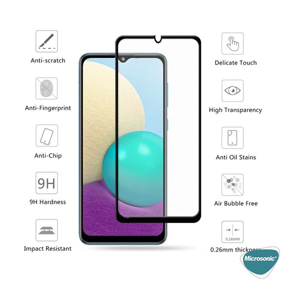 Microsonic Samsung Galaxy A02 Tam Kaplayan Temperli Cam Ekran Koruyucu Siyah 2