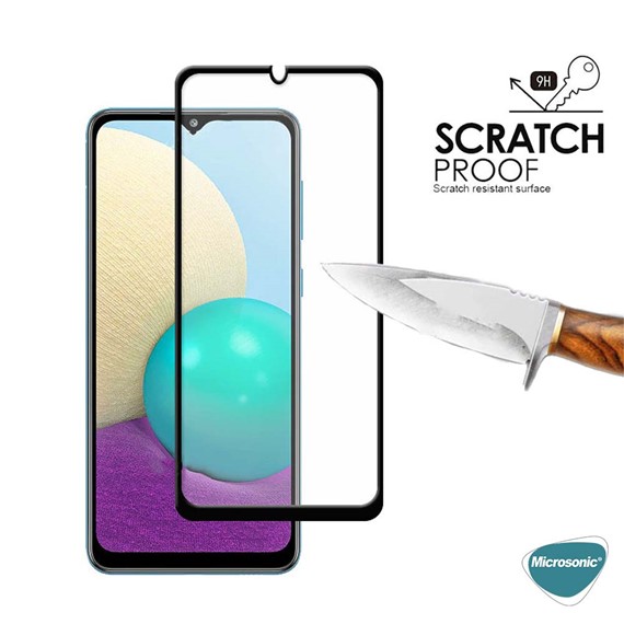 Microsonic Samsung Galaxy A02 Tam Kaplayan Temperli Cam Ekran Koruyucu Siyah 3