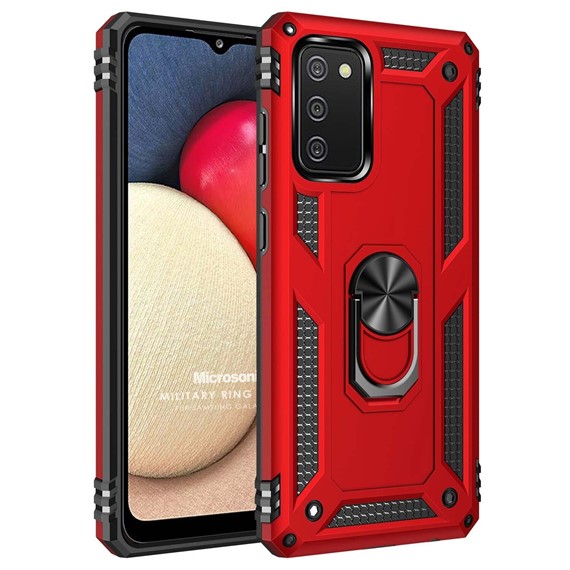 Microsonic Samsung Galaxy A02s Kılıf Military Ring Holder Kırmızı 1