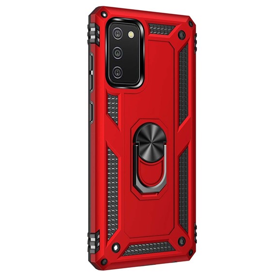 Microsonic Samsung Galaxy A02s Kılıf Military Ring Holder Kırmızı 2