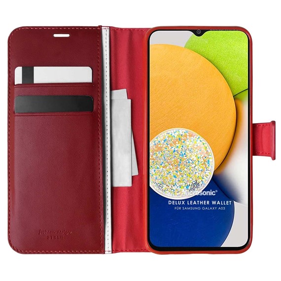 Microsonic Samsung Galaxy A03 Kılıf Delux Leather Wallet Kırmızı 1