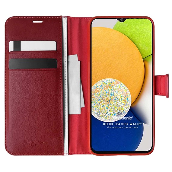 Microsonic Samsung Galaxy A03 Kılıf Delux Leather Wallet Kırmızı 1