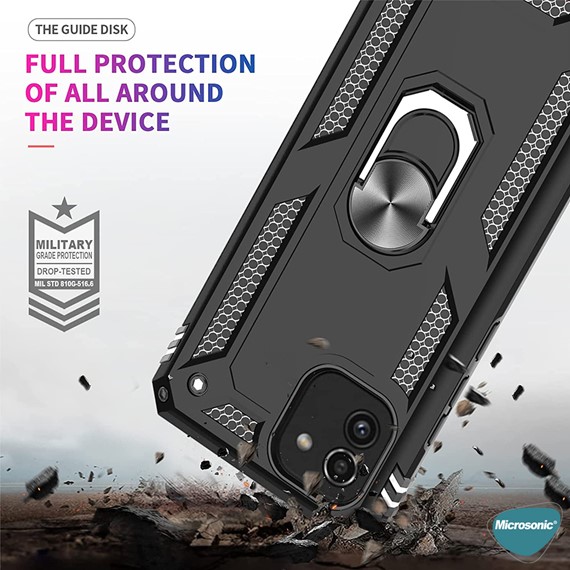 Microsonic Samsung Galaxy A03 Kılıf Military Ring Holder Siyah 5