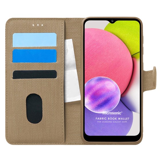 Microsonic Samsung Galaxy A03s Kılıf Fabric Book Wallet Gold 1