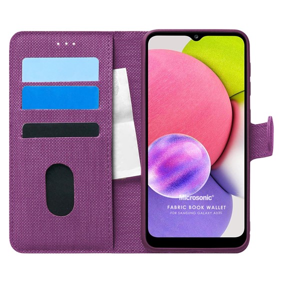 Microsonic Samsung Galaxy A03s Kılıf Fabric Book Wallet Mor 1