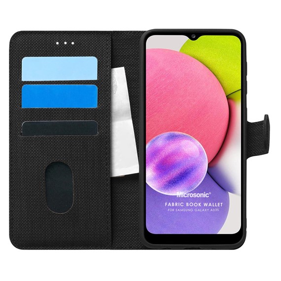 Microsonic Samsung Galaxy A03s Kılıf Fabric Book Wallet Siyah 1