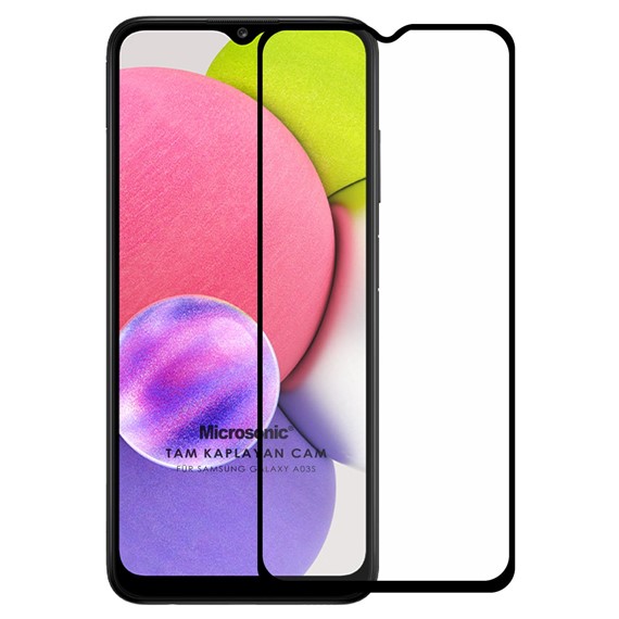 Microsonic Samsung Galaxy A03s Tam Kaplayan Temperli Cam Ekran Koruyucu Siyah 1