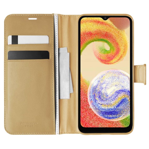 Microsonic Samsung Galaxy A04 Kılıf Delux Leather Wallet Gold 1