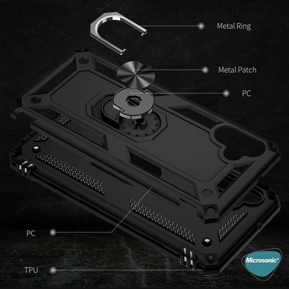 Microsonic Samsung Galaxy A04 Kılıf Military Ring Holder Gümüş 5