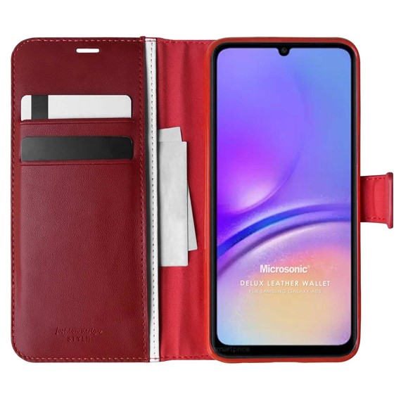 Microsonic Samsung Galaxy A05 Kılıf Delux Leather Wallet Kırmızı 1