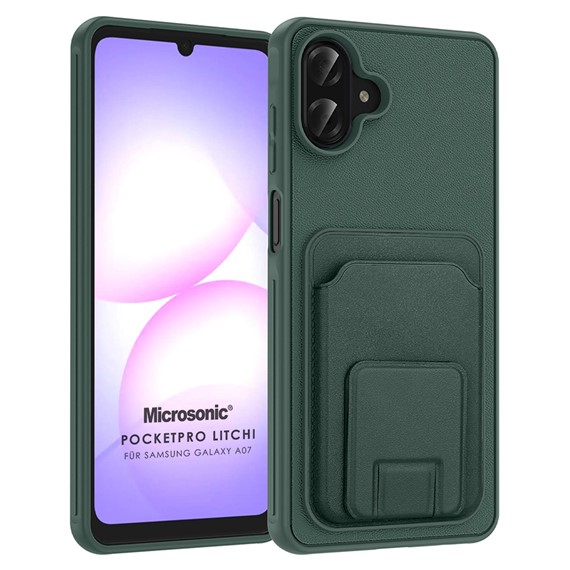 Microsonic Samsung Galaxy A07 Kılıf PocketPro Litchi Koyu Yeşil 1