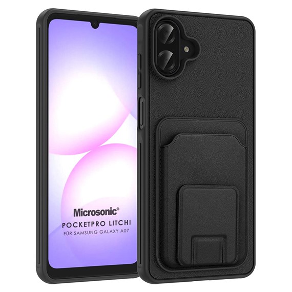 Microsonic Samsung Galaxy A07 Kılıf PocketPro Litchi Siyah 1