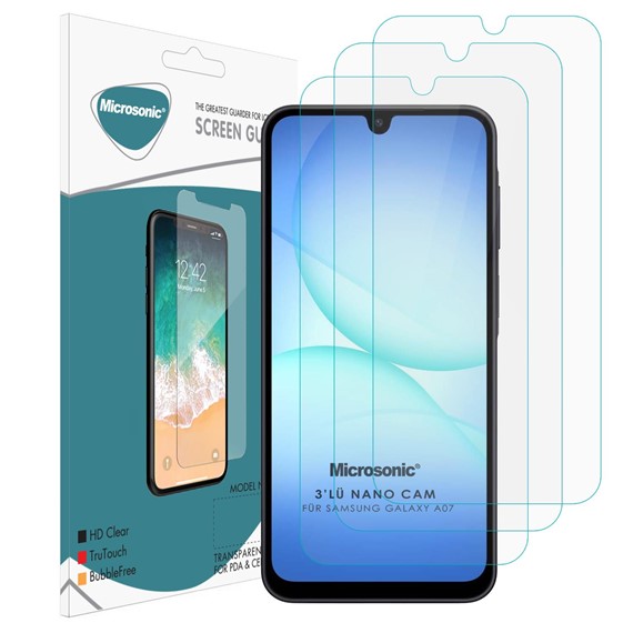 Microsonic Samsung Galaxy A07 Screen Protector Nano Glass Cam Ekran Koruyucu 3 lü Paket 2