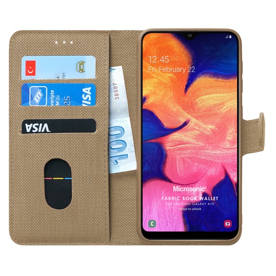 Microsonic Samsung Galaxy A10 Kılıf Fabric Book Wallet Gold 1