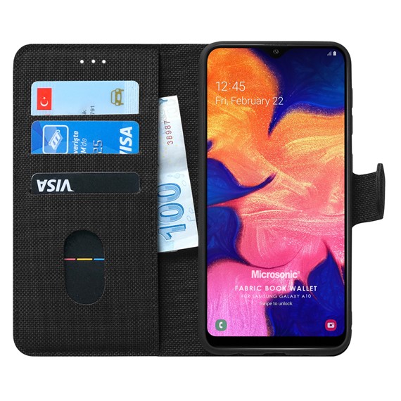 Microsonic Samsung Galaxy A10 Kılıf Fabric Book Wallet Siyah 1