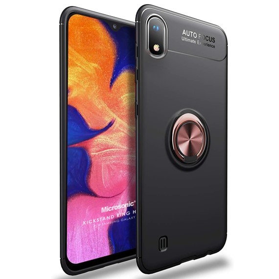 Microsonic Samsung Galaxy A10 Kılıf Kickstand Ring Holder Siyah Rose 1