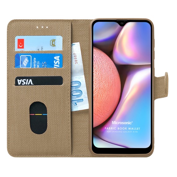 Microsonic Samsung Galaxy A10s Kılıf Fabric Book Wallet Gold 1