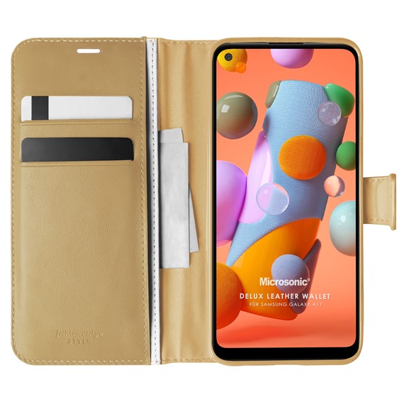 Microsonic Samsung Galaxy A11 Kılıf Delux Leather Wallet Gold 1