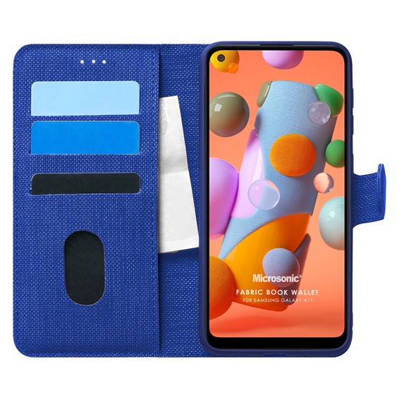 Microsonic Samsung Galaxy A11 Kılıf Fabric Book Wallet Lacivert 1