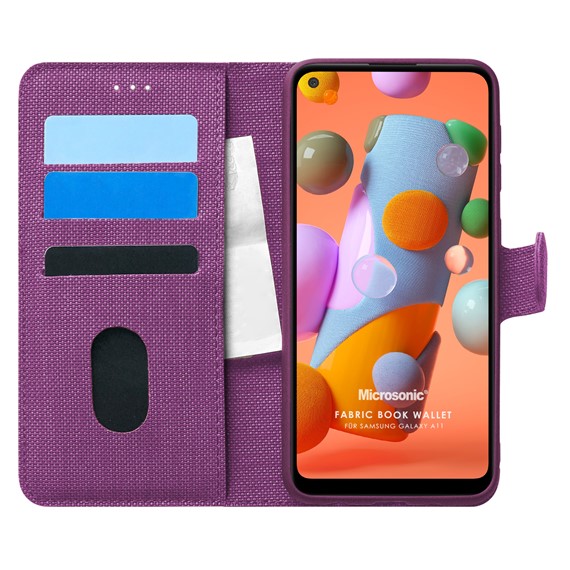 Microsonic Samsung Galaxy A11 Kılıf Fabric Book Wallet Mor 1