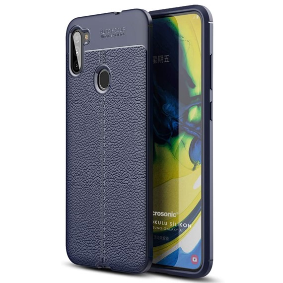 Microsonic Samsung Galaxy A11 Kılıf Deri Dokulu Silikon Lacivert 1
