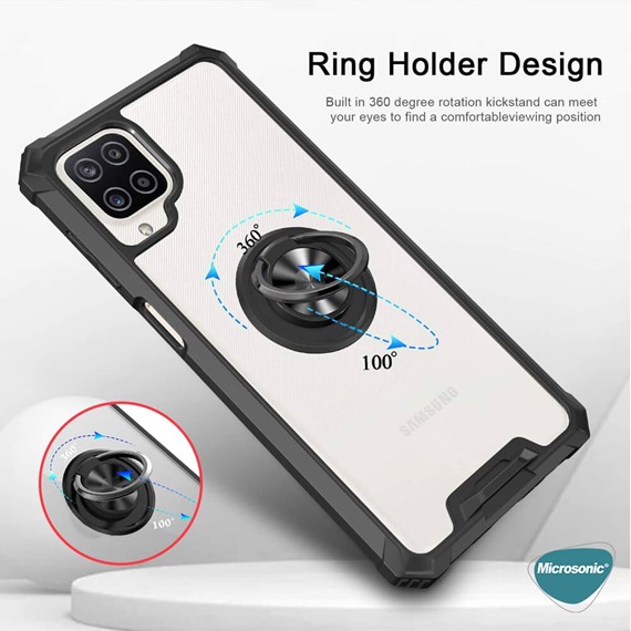 Microsonic Samsung Galaxy A12 Kılıf Grande Clear Ring Holder Siyah 6