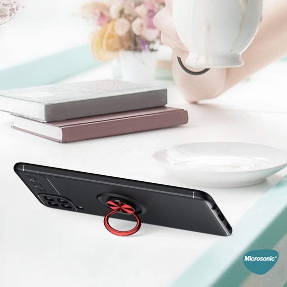 Microsonic Samsung Galaxy A12 Kılıf Kickstand Ring Holder Siyah 7