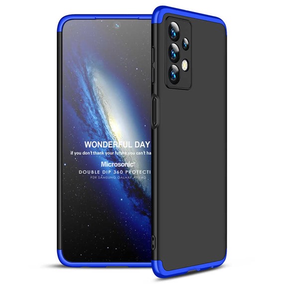 Microsonic Samsung Galaxy A13 4G Kılıf Double Dip 360 Protective Siyah Mavi 1