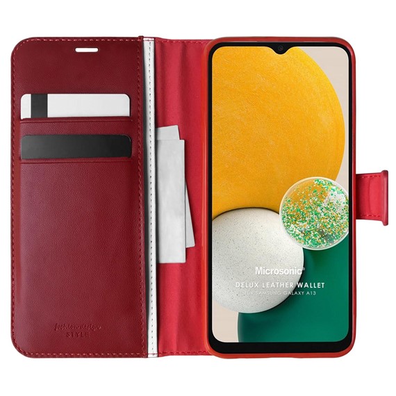 Microsonic Samsung Galaxy A13 5G Kılıf Delux Leather Wallet Kırmızı 1
