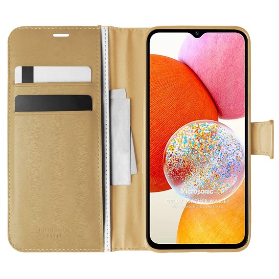 Microsonic Samsung Galaxy A14 Kılıf Delux Leather Wallet Gold 1