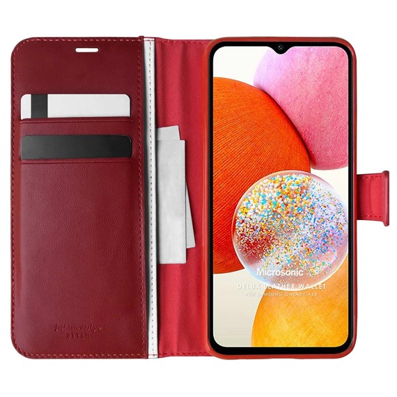 Microsonic Samsung Galaxy A14 Kılıf Delux Leather Wallet Kırmızı 1