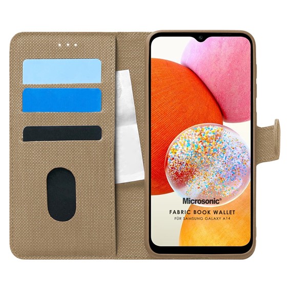 Microsonic Samsung Galaxy A14 Kılıf Fabric Book Wallet Gold 1