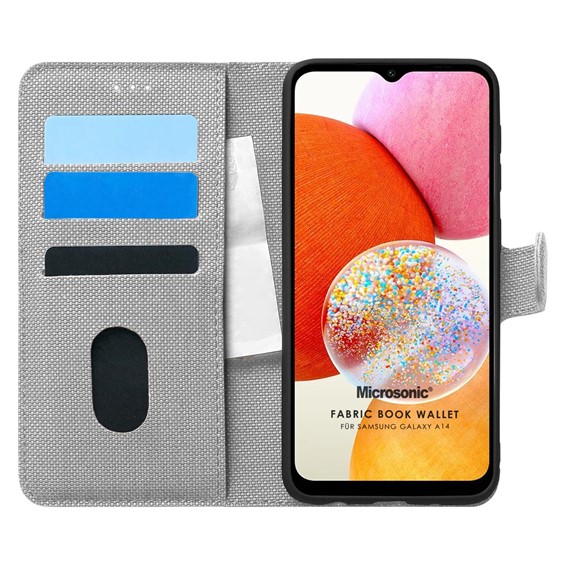 Microsonic Samsung Galaxy A14 Kılıf Fabric Book Wallet Gri 1