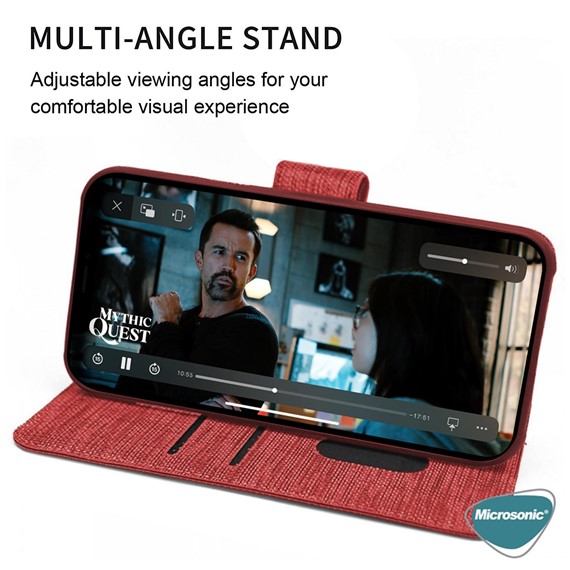 Microsonic Apple iPhone 14 Pro Kılıf Fabric Book Wallet Kırmızı 3
