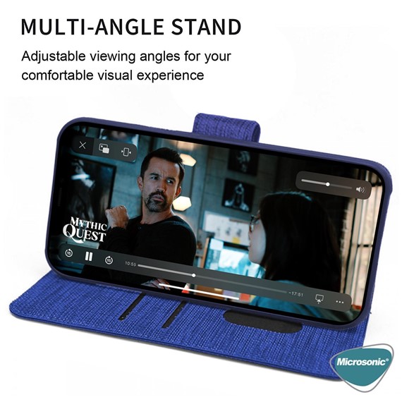 Microsonic Apple iPhone 14 Pro Max Kılıf Fabric Book Wallet Lacivert 3
