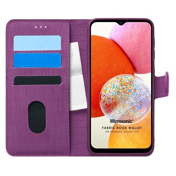 Microsonic Samsung Galaxy A14 Kılıf Fabric Book Wallet Mor 1