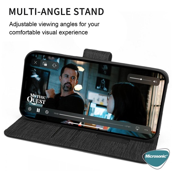 Microsonic Apple iPhone 15 Kılıf Fabric Book Wallet Siyah 3