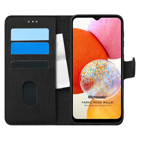 Microsonic Samsung Galaxy A14 Kılıf Fabric Book Wallet Siyah 1