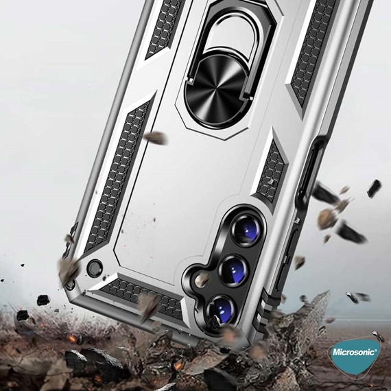 Microsonic Samsung Galaxy A54 Kılıf Military Ring Holder Gümüş 4