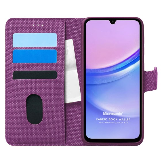 Microsonic Samsung Galaxy A15 Kılıf Fabric Book Wallet Mor 1